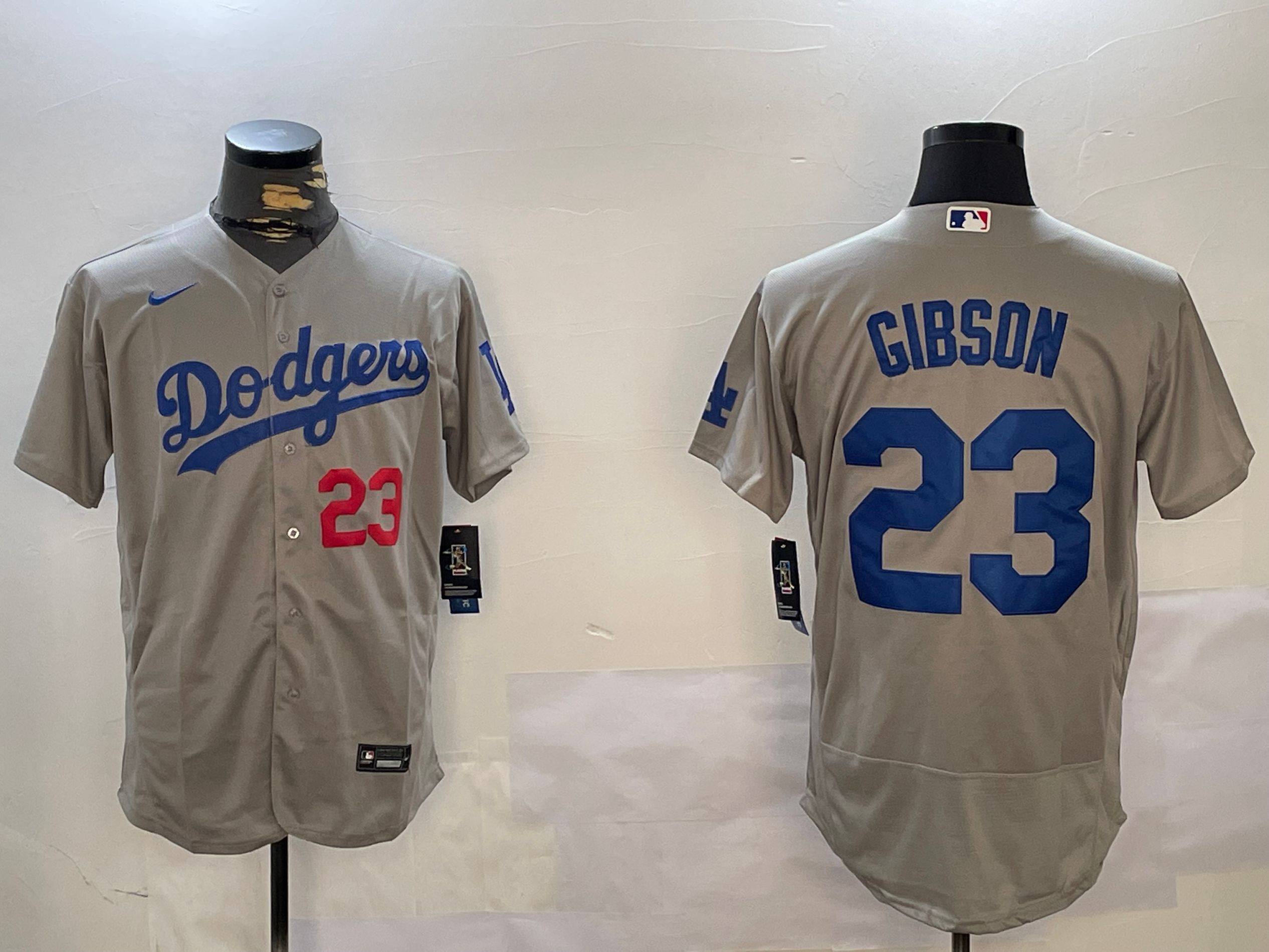 Men Los Angeles Dodgers 23 Gibson Grey Elite 2024 Nike MLB Jersey style 12163
